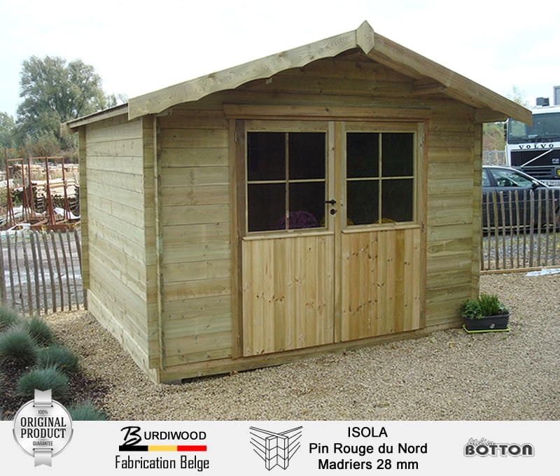 Vente et montage abris de jardin en bois 28mm de bonne qualité - Isola Burdiwood fabrication sur Namur - Atelier Botton