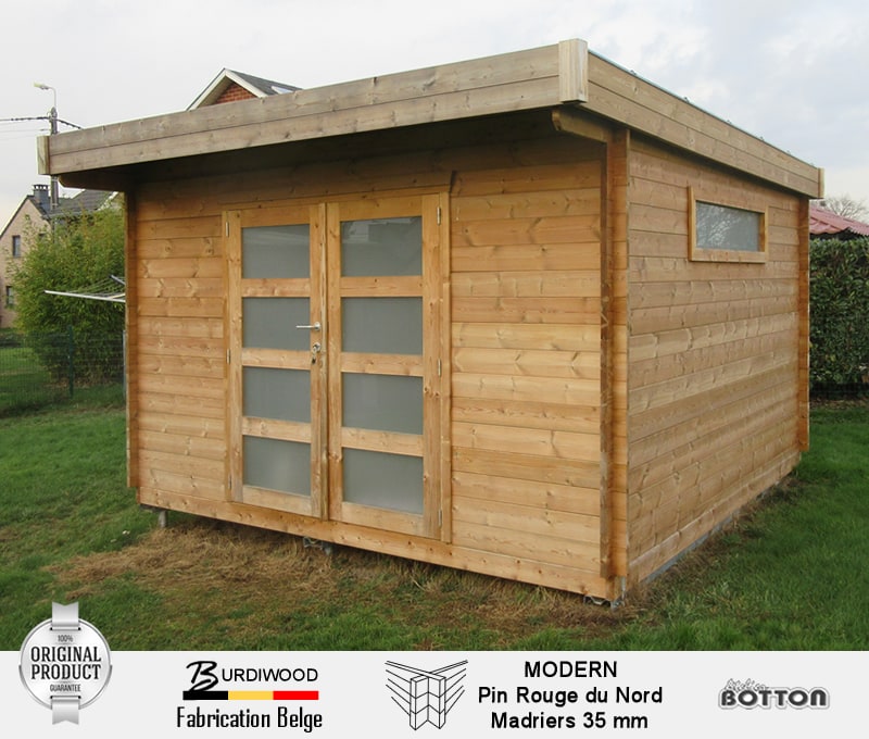 Vente et montage abris de jardin en bois 35mm de bonne qualité - Modern Burdiwood fabrication sur Namur - Atelier Botton